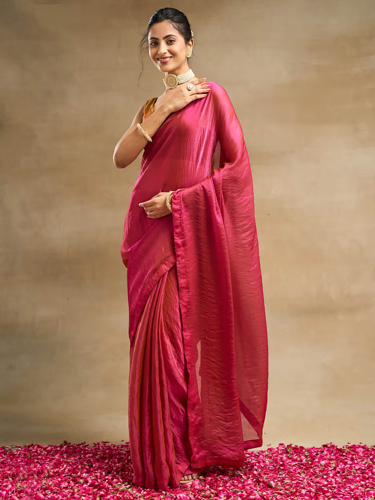 Effortless Style Fendy Sifon Saree with Simple Chic Border Pink