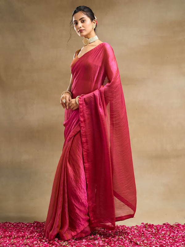 Effortless Style Fendy Sifon Saree with Simple Chic Border Pink