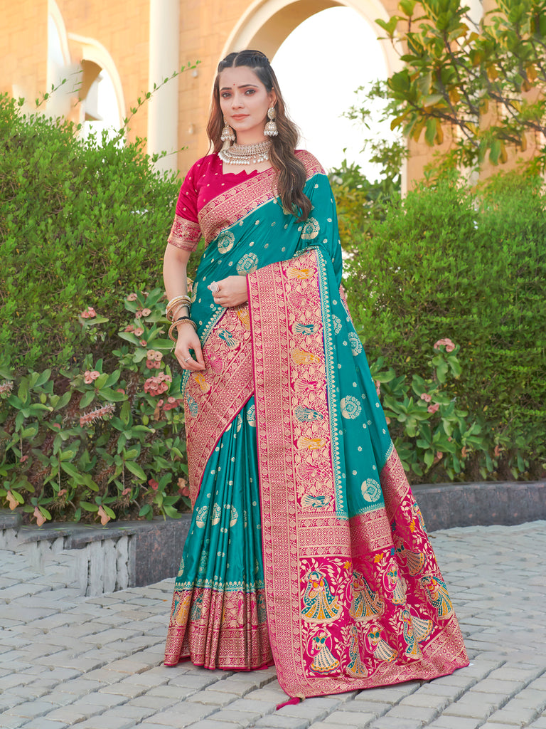 Designer Satin Silk Saree with Heavy Border & Garba Motif Pallu