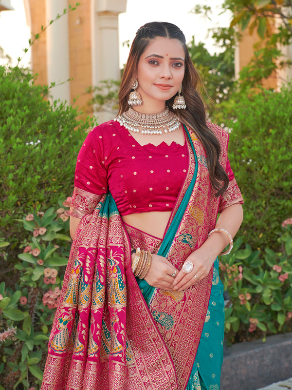 Designer Satin Silk Saree with Heavy Border & Garba Motif Pallu