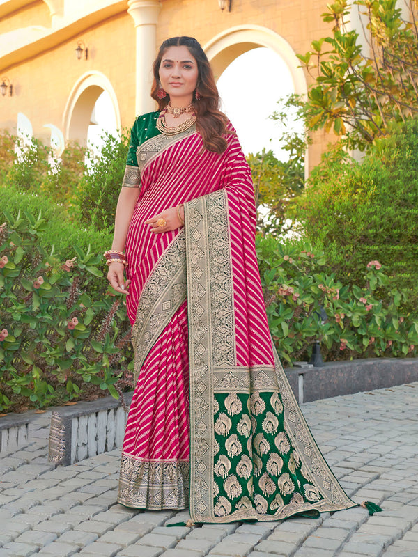 Festive Satin Silk Jacquard Saree with Peacock Pallu & Sparkling Diamond Trim