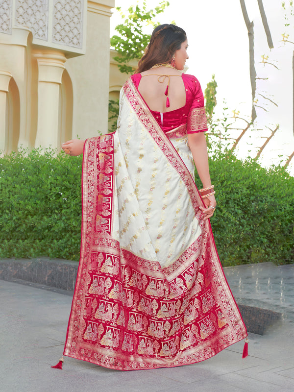 Elegant Satin Silk Saree with Botanical Pot Prints & Panihari Motifs