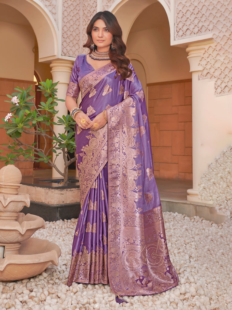 Premium Jacquard Purple Saree with Golden Border for Weddings & Ethnic Wear