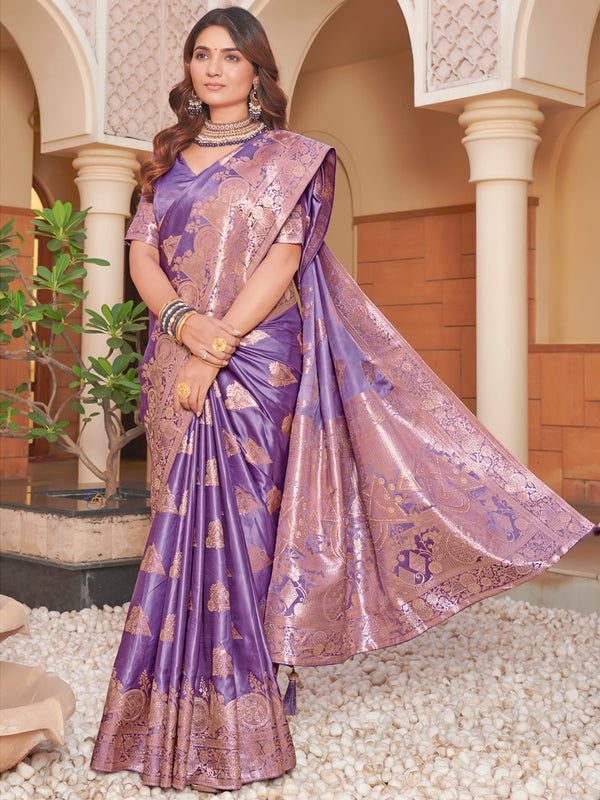 Premium Jacquard Purple Saree with Golden Border for Weddings & Ethnic Wear