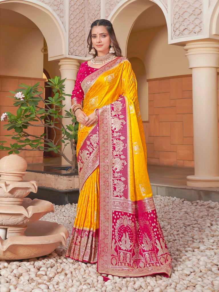 Heritage-Inspired Wedding Saree with Elephant, Bride & Groom Motifs in Pallu