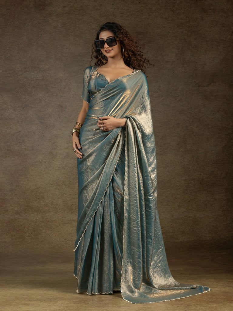 Exquisite Jimmy Choo Saree with Wavy Diamond Border for Sophisticated Style