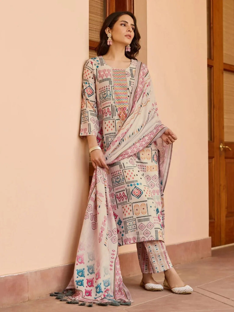 Tereza Saree Cotton Printed Kurti Set with Chanderi Cotton Dupatta