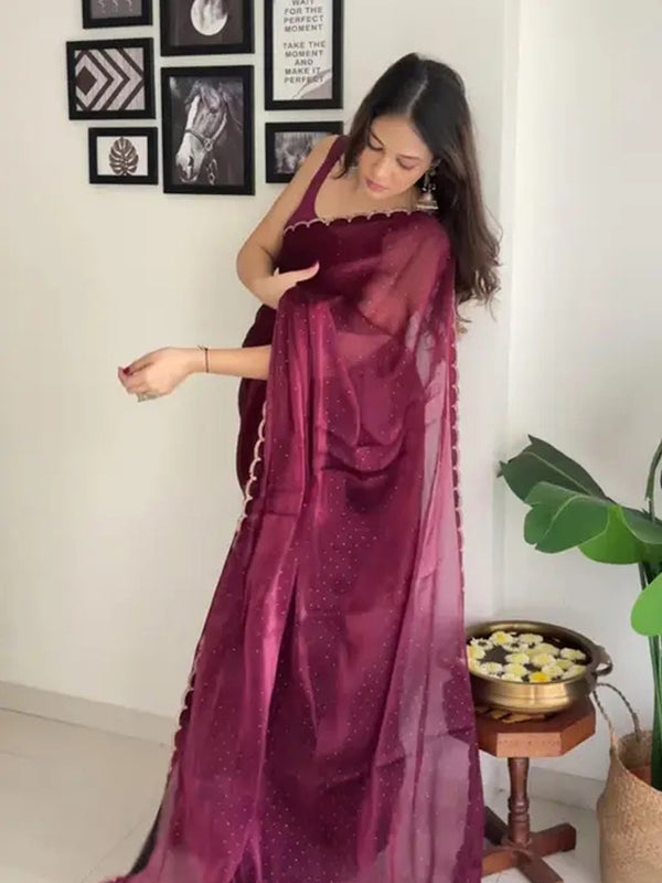 Purple Designer Saree with Scattered Diamond Pallu & Premium Wave Lace