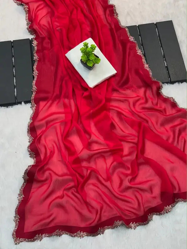 Pink Fendy Saree with Wavy and Diamond Border for Stunning Look