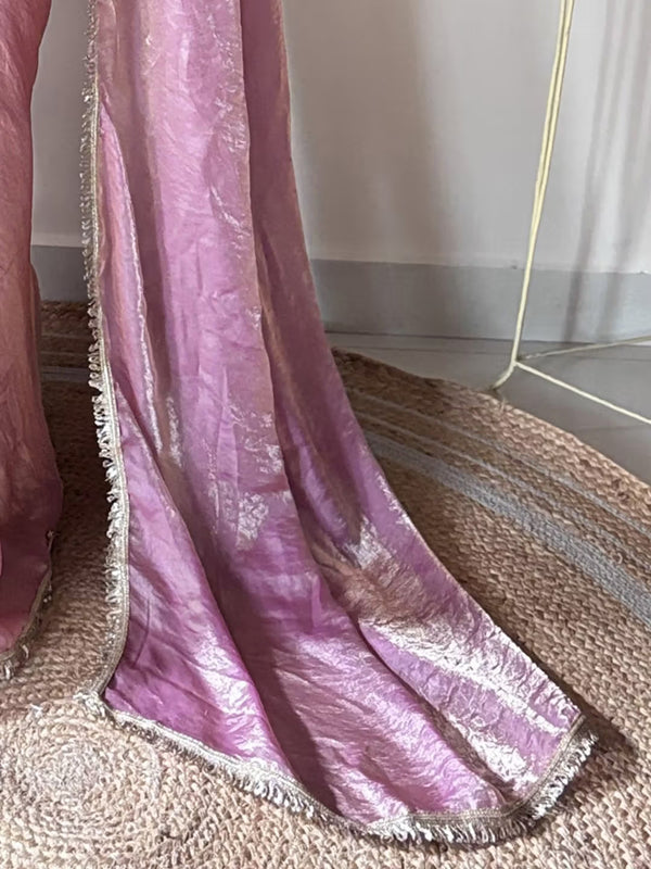 Designer Fendy Satin Saree with Gold-Tone Elegance & Designer Lace Border Mauve