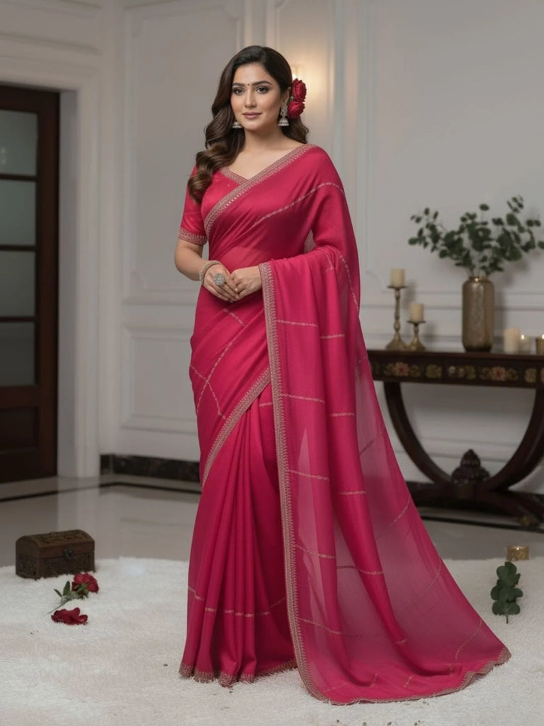 Designer Fendy Silk Saree with Zarkhan Work
