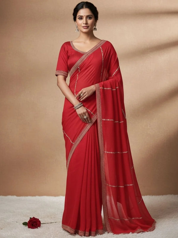 Designer Fendy Silk Saree with Zarkhan Work