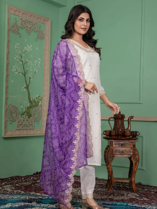 Tereza Saree Kurti Set – Roman Silk Embroidered Kurta Pant with Taby Silk Dupatta
