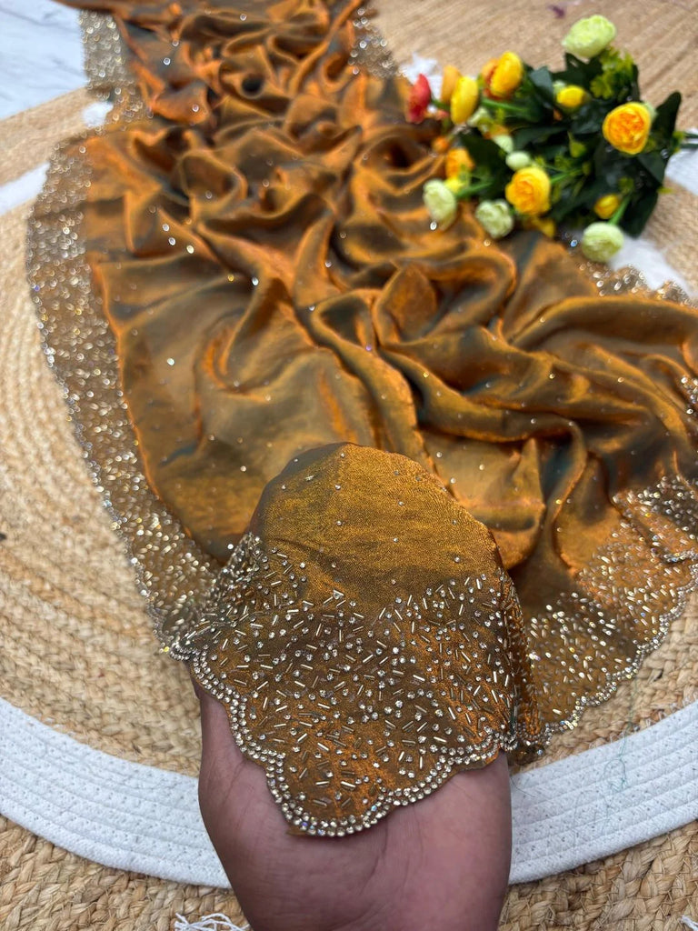 Premium Tamanah Partywear Saree with Zarkhan Detailing