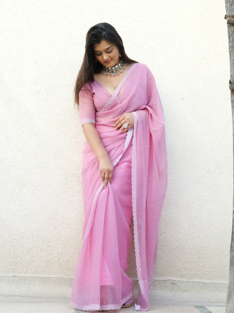 Simar Saree with Diamond Leafy Border & Peacock Feather Pallu