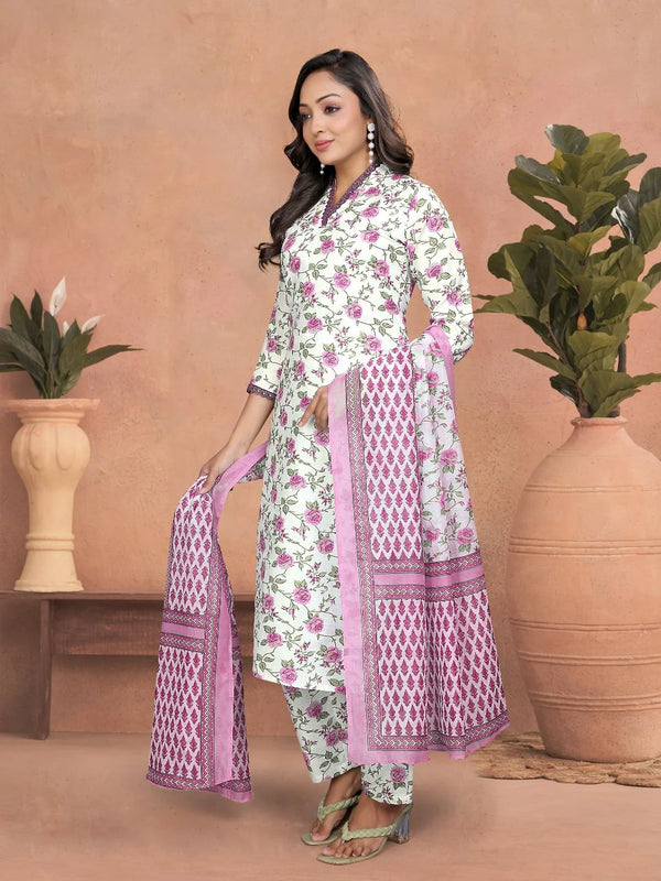 Floral Kurti Set with Chanderi Cotton Dupatta – Party & Festive Wear