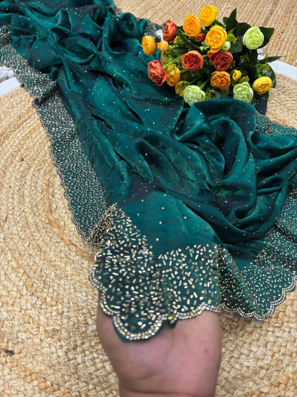 Premium Tamanah Partywear Saree with Zarkhan Detailing