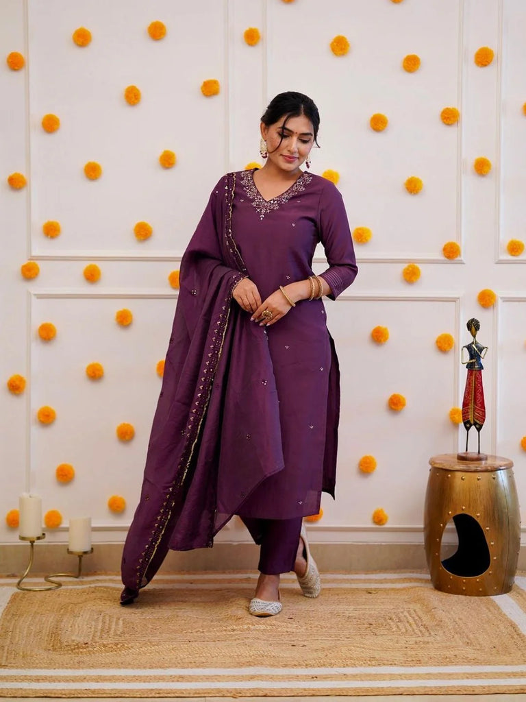 Roman Silk Embroidered Kurti Set with Pure Chanderi Dupatta