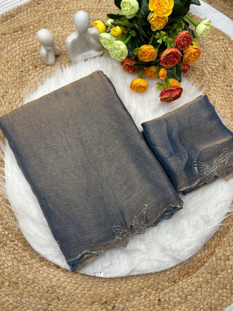 Trending Saree with Shimmering Butterfly Diamond Border