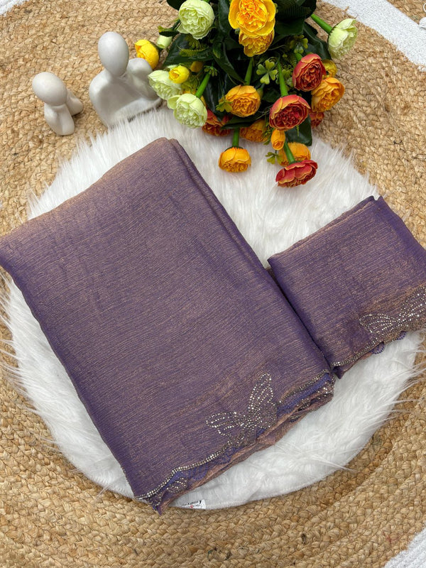 Trending Saree with Shimmering Butterfly Diamond Border