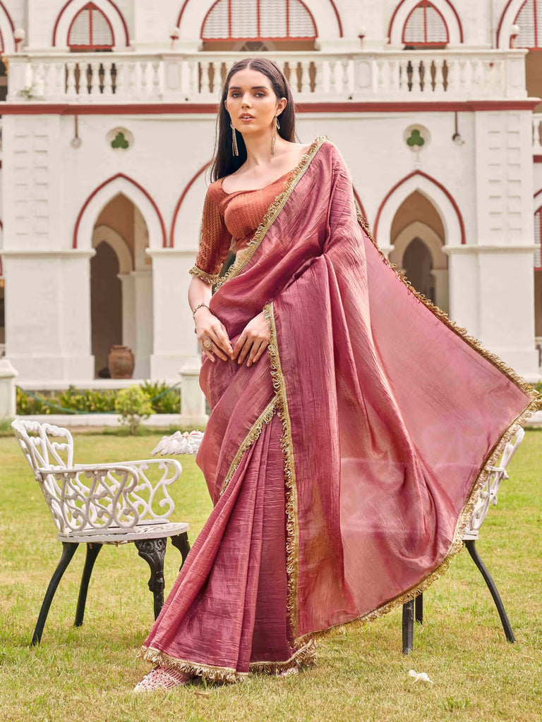 Graceful Crunchy Saree with Luxe Designer Border Detailing Pink