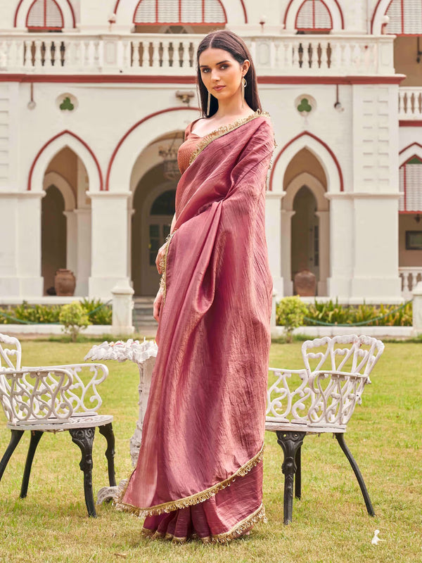 Graceful Crunchy Saree with Luxe Designer Border Detailing Pink