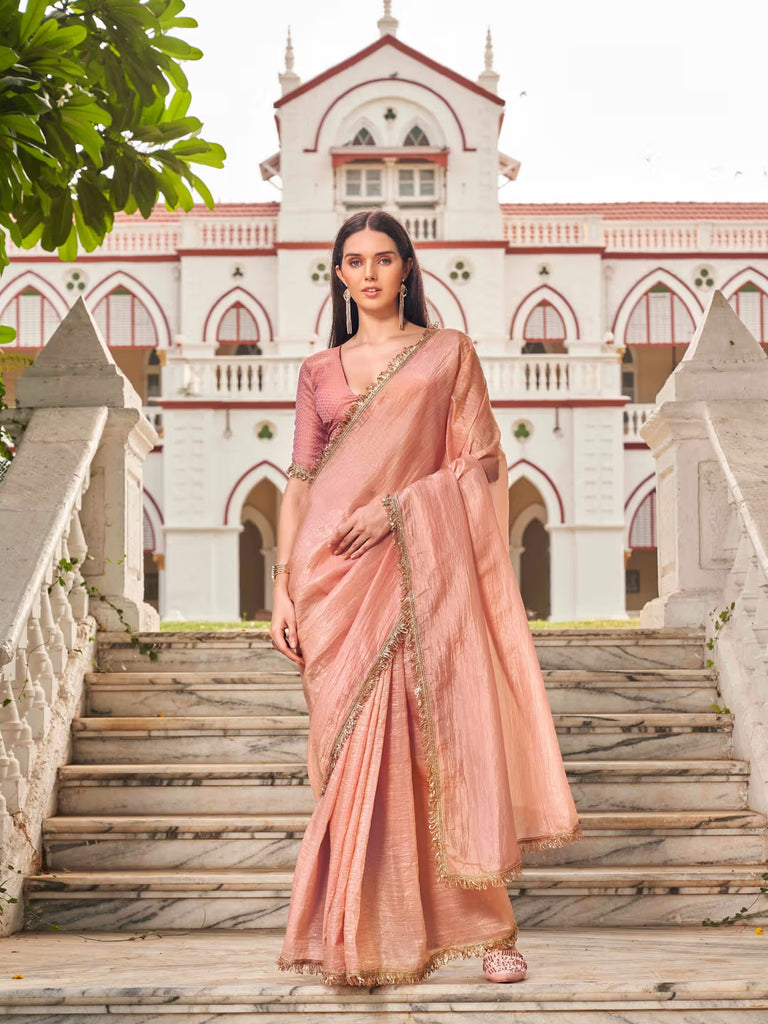 Graceful Crunchy Saree with Luxe Designer Border Detailing Peach
