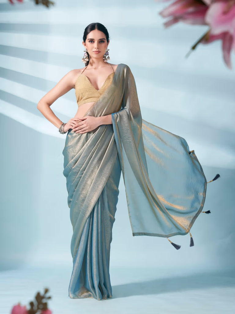 Effortless Style Fendy Sifon Saree with Simple Chic Border Blue