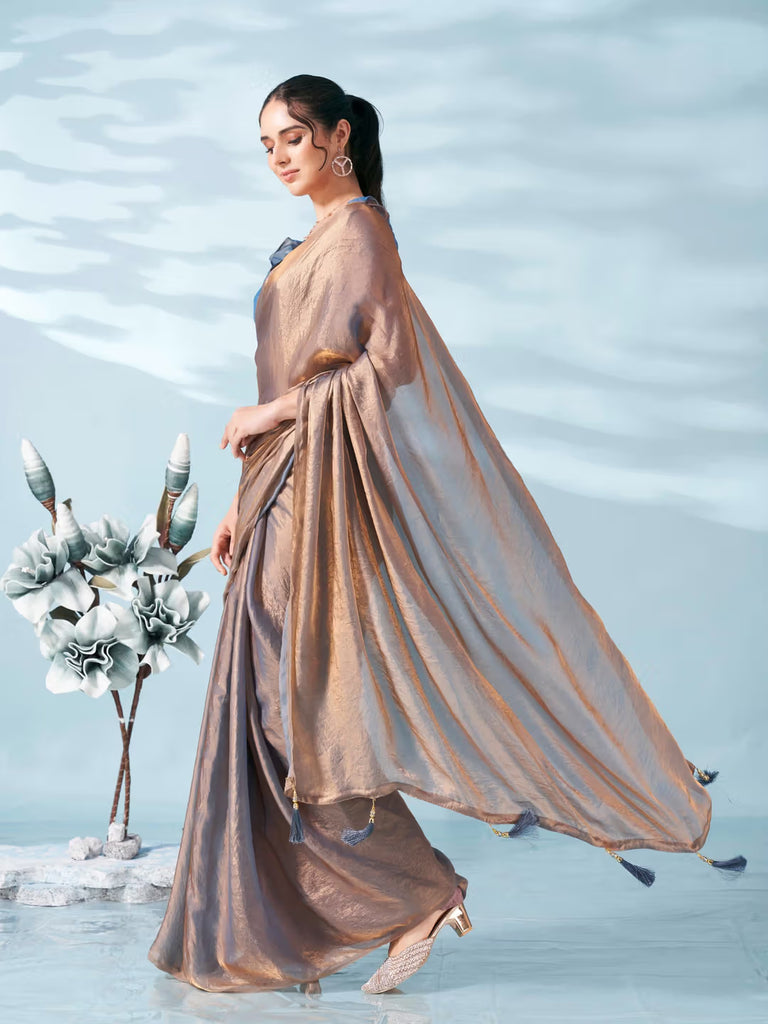 Effortless Style Fendy Sifon Saree with Simple Chic Border Bronze