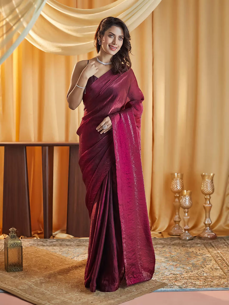 Effortless Style Fendy Sifon Saree with Simple Chic Border Wine
