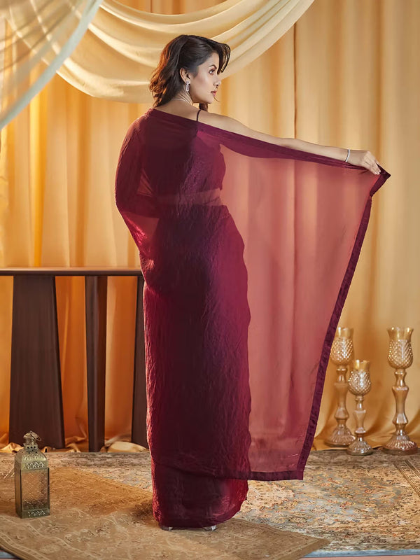 Effortless Style Fendy Sifon Saree with Simple Chic Border Wine