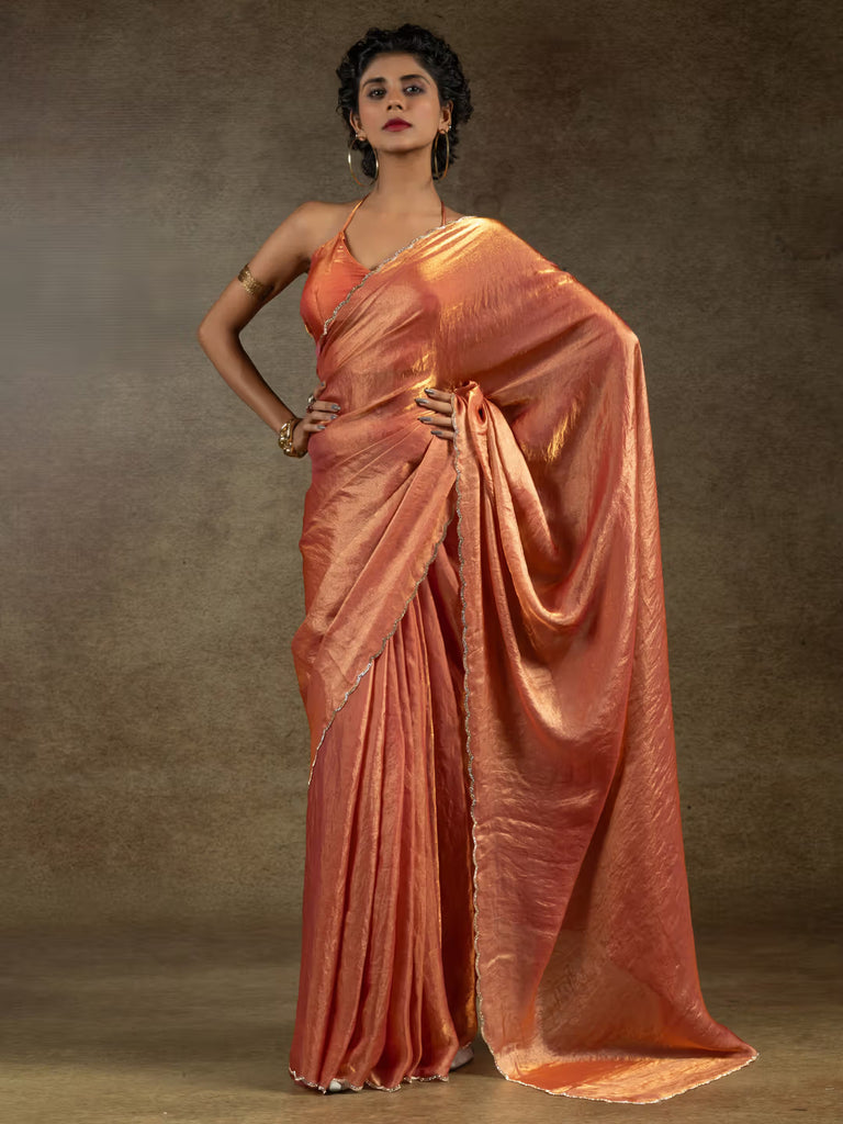 Exquisite Fendy Sifon Saree with Wavy Diamond Border for Sophisticated Style Orange