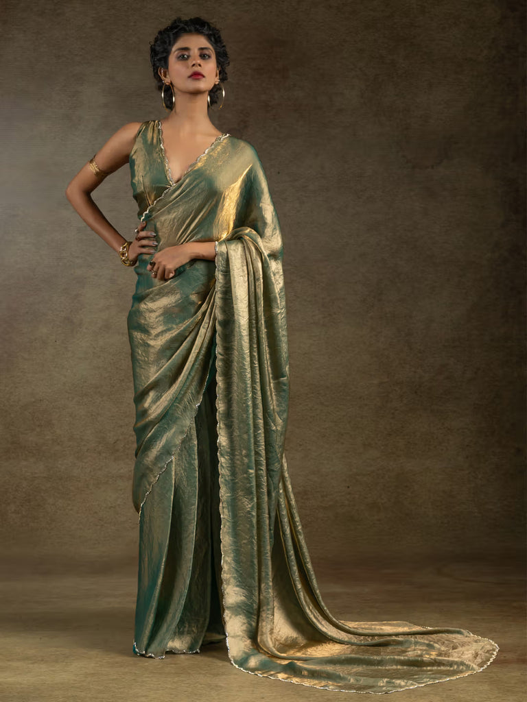 Exquisite Fendy Sifon Saree with Wavy Diamond Border for Sophisticated Style Pista