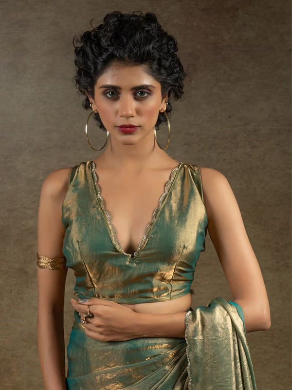 Exquisite Fendy Sifon Saree with Wavy Diamond Border for Sophisticated Style Pista