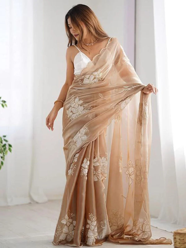 Jimmy Choo Sequin Saree with Double Border & Double Scalloping Border