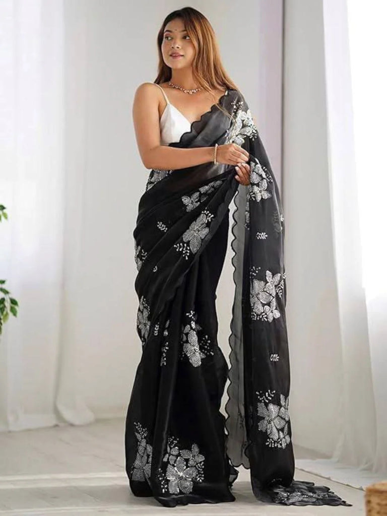 Jimmy Choo Sequin Saree with Double Border & Double Scalloping Border